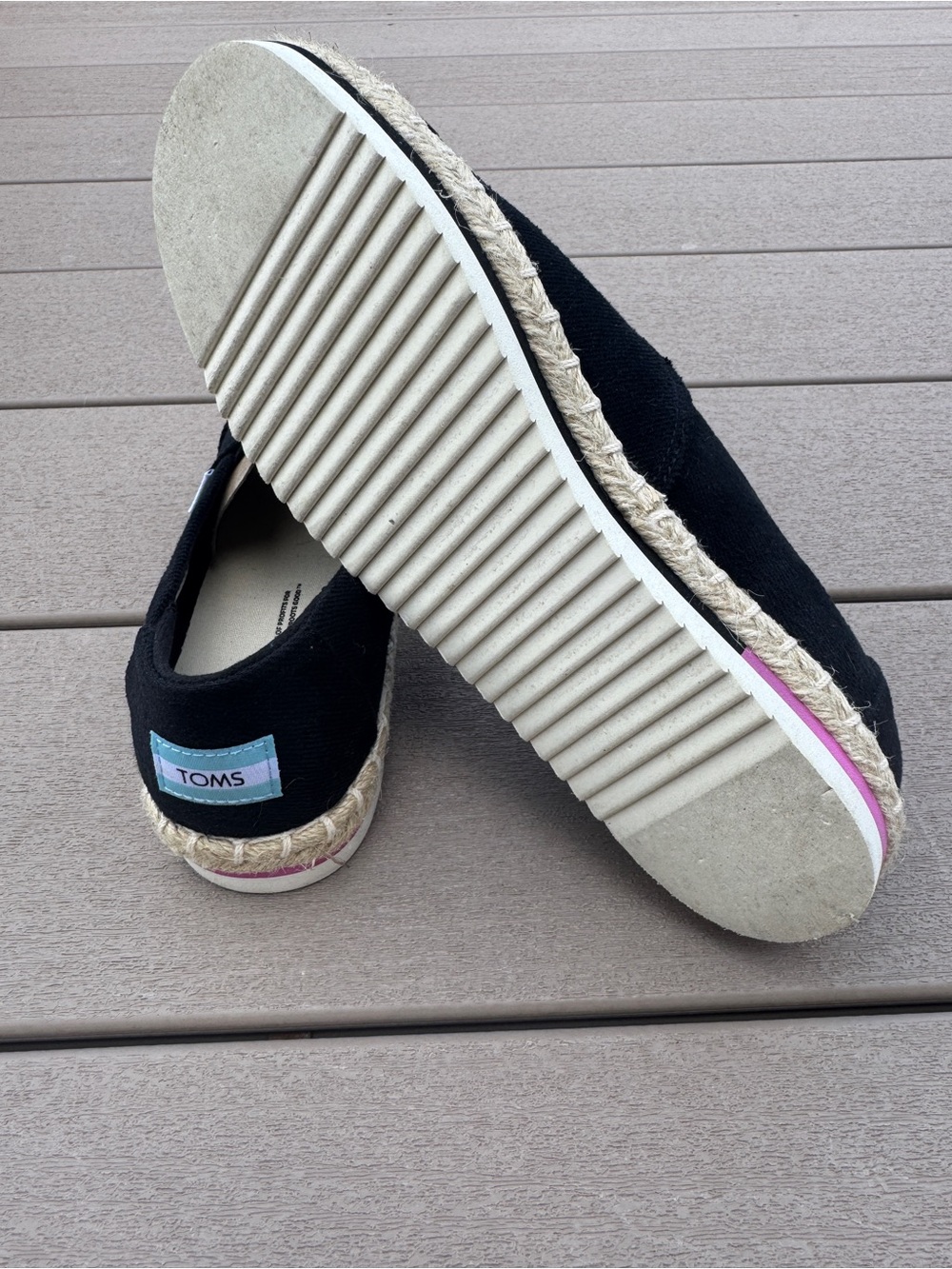 TOMS Woman’s Black Canvas Espadrille with Tan Accent - Picture 3 of 6